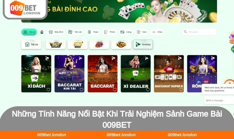Top 3 tính năng nổi bật nhất tại sảnh Game bài 009BET