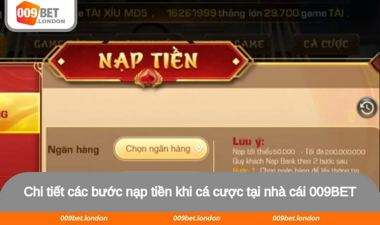 Chi tiết các bước nạp tiền khi cá cược tại nhà cái 009BET