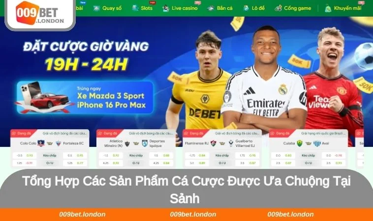 3 sản phẩm cá cược được ưa chuộng tại sảnh thể thao 009BET